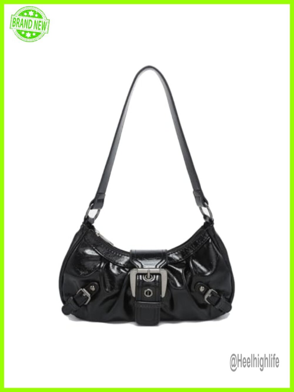 Faux Leather Y2K Hobo Shoulder Bag with Buckle Detail